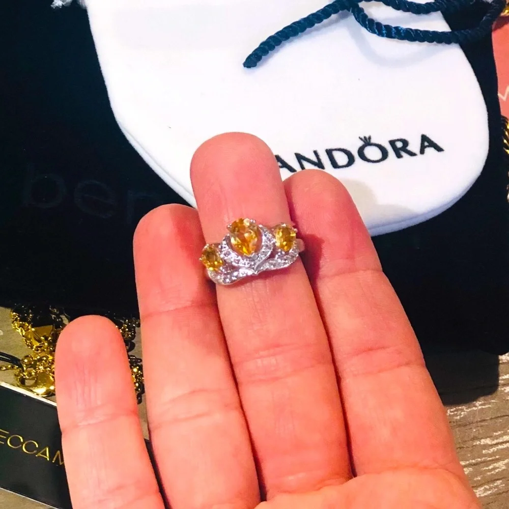 1.2CTW Genuine Citrine Diamond Diadem Ring November Birthstone